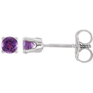 14K White 3 mm Round Amethyst Youth Birthstone Earrings