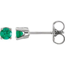 Load image into Gallery viewer, 14K White 3 mm Round Imitation Emerald Youth Birthstone Earrings
