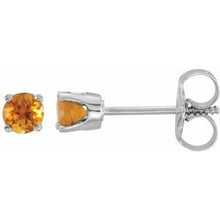 Load image into Gallery viewer, 14K White 3 mm Round Imitation Citrine Youth Birthstone Earrings
