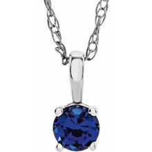 Charger l&#39;image dans la galerie, Sterling Silver 3 mm Round September Imitation Blue Sapphire Youth Birthstone 14&quot; Necklace
