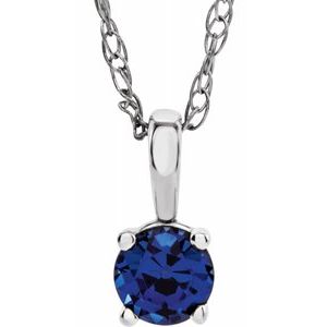 Sterling Silver 3 mm Round September Imitation Blue Sapphire Youth Birthstone 14" Necklace