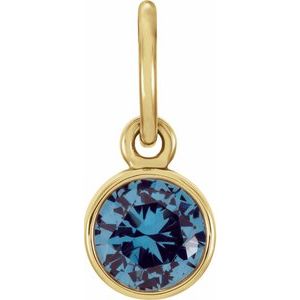 14K Yellow 4 mm Round Imitation Blue Zircon Birthstone Charm