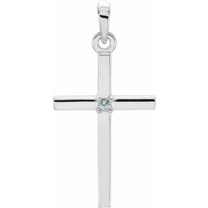 14K White 22.65x11.4 mm Blue Zircon Cross Pendant