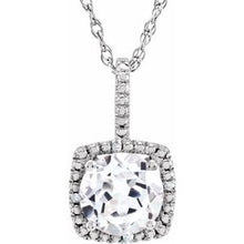 Charger l&#39;image dans la galerie, Sterling Silver 7 mm Lab-Grown White Sapphire &amp; .015 CTW Diamond 18&quot; Necklace
