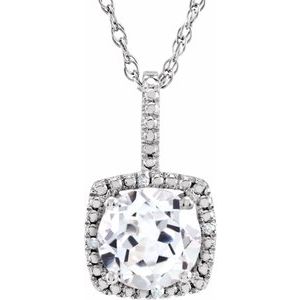 Sterling Silver 7 mm Lab-Grown White Sapphire & .015 CTW Diamond 18" Necklace