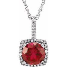 Charger l&#39;image dans la galerie, Sterling Silver 7 mm Lab-Grown Ruby &amp; .015 CTW Diamond 18&quot; Necklace
