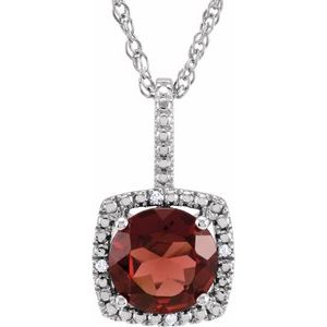 Sterling Silver 7 mm Mozambique Garnet & .015 CTW Diamond 18