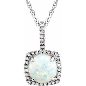 Sterling Silver 7 mm Lab-Grown Opal & .015 CTW Diamond 18