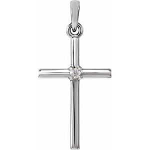 Sterling Silver 22.65x11.4 mm .015 CT Diamond Cross Pendant