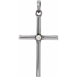 Sterling Silver 26.5x13.75 mm .02 CT Diamond Cross Pendant
