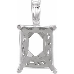 Sterling Silver 24x17 mm Emerald 4-Prong Laurel Scroll Pendant  Mounting