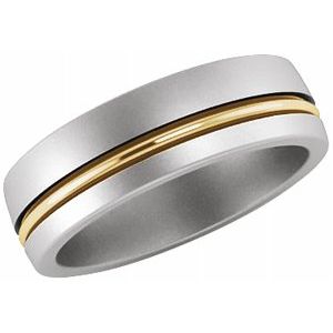 Platinum & 18K Yellow 6 mm Grooved Band with Brush Finish Size 13