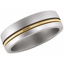 Load image into Gallery viewer, Platinum &amp; 18K Yellow 6 mm Grooved Band with Brush Finish Size 9.5
