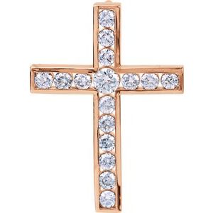 14K Rose 1 1/4 CTW Diamond 31.4x22.8 mm Cross Pendant