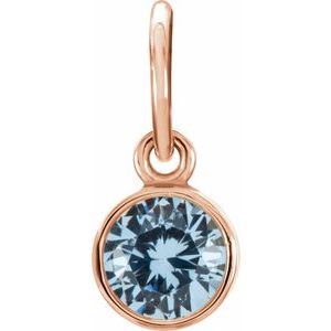 14K Rose 4 mm Round Imitation Aquamarine Birthstone Charm