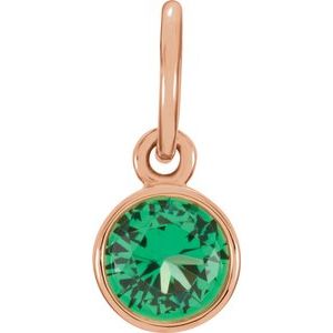 14K Rose 4 mm Round Imitation Emerald Birthstone Charm