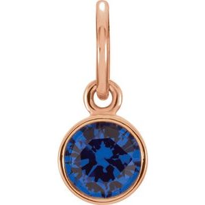 14K Rose 4 mm Round Imitation Blue Sapphire Birthstone Charm