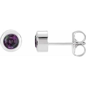 Sterling Silver 4 mm Round Imitation Alexandrite Birthstone Earrings