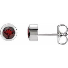 Load image into Gallery viewer, Sterling Silver 4 mm Round Imitation Mozambique Garnet Birthstone Earrings
