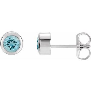 Sterling Silver 4 mm Round Imitation Aquamarine Birthstone Earrings
