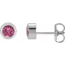 Load image into Gallery viewer, Sterling Silver 4 mm Round Imitation Pink Tourmaline Birthstone Earrings
