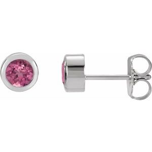 Sterling Silver 4 mm Round Imitation Pink Tourmaline Birthstone Earrings