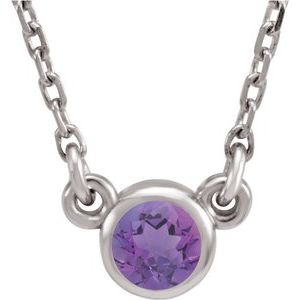 Sterling Silver 4 mm Round Amethyst Bezel-Set Solitaire 16" Necklace