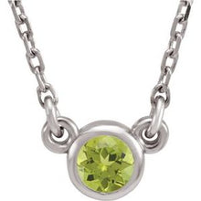 Charger l&#39;image dans la galerie, Sterling Silver 4 mm Round Peridot Bezel-Set Solitaire 16&quot; Necklace
