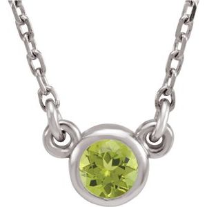 Sterling Silver 4 mm Round Peridot Bezel-Set Solitaire 16" Necklace