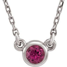 Charger l&#39;image dans la galerie, Sterling Silver 4 mm Round Pink Tourmaline Bezel-Set Solitaire 16&quot; Necklace
