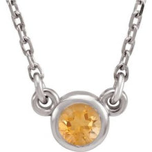 Charger l&#39;image dans la galerie, Sterling Silver 3 mm Round Imitation Citrine Bezel-Set Solitaire 16&quot; Necklace
