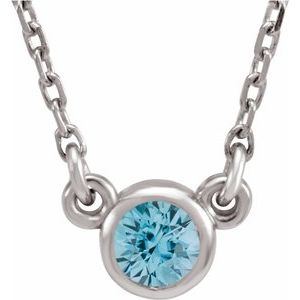 Sterling Silver 4 mm Round Blue Zircon Bezel-Set Solitaire 16" Necklace