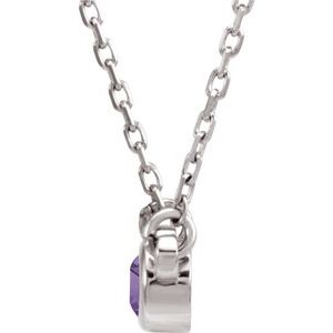 Sterling Silver 3 mm Round Imitation Amethyst Bezel-Set Solitaire 16" Necklace