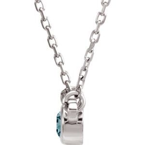 Sterling Silver 4 mm Round Aquamarine Bezel-Set Solitaire 16" Necklace
