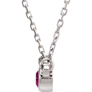 Sterling Silver 4 mm Round Pink Tourmaline Bezel-Set Solitaire 16" Necklace