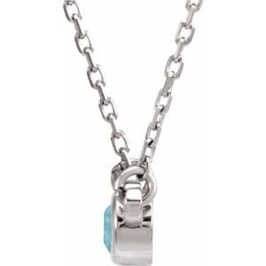 Sterling Silver 4 mm Round Blue Zircon Bezel-Set Solitaire 16" Necklace