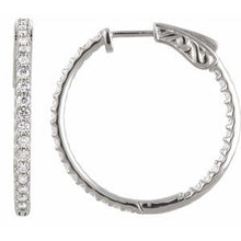 Load image into Gallery viewer, Platinum 1 CTW Diamond Inside-Outside 26.5 mm Hoop Earrings
