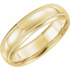 Bande demi-ronde jaune 18K 6 mm avec grain de grain 13