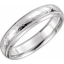 Load image into Gallery viewer, Sterling Silver 4 mm Half Round Band with Hammer Finish &amp; Milgrain Size 9.5
