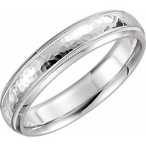 Sterling Silver 3 mm Half Round Band with Hammer Finish & Milgrain Size 10