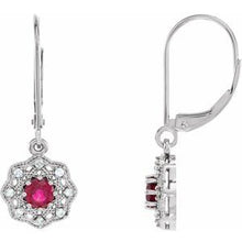 Load image into Gallery viewer, Platinum Ruby &amp; 1/8 CTW Diamond Halo-Style Earrings
