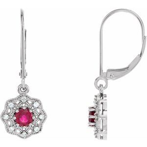 Platinum Ruby & 1/8 CTW Diamond Halo-Style Earrings