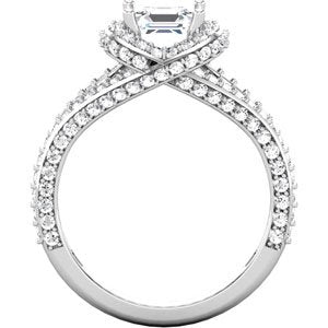 14K White 5.5x5.5 mm Asscher Cubic Zirconia & 1 CTW Diamond Engagement Ring