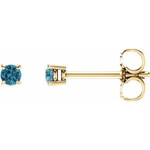 14K Yellow 2.5 mm Round Blue Zircon Earrings