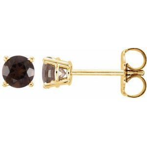 14K Yellow 4 mm Round Smoky Quartz Earrings