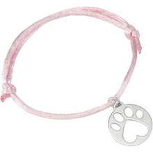 Load image into Gallery viewer, Sterling Silver Pink Satin Cord Adjustable Bracelet with Paw Charm
