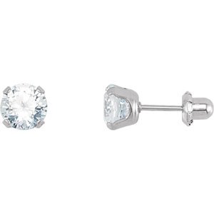 Stainless Steel 7 mm Round Cubic Zirconia Piercing Stud Earrings
