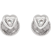 Load image into Gallery viewer, 14K White 1.5 mm Round Cubic Zirconia Youth Heart Earrings
