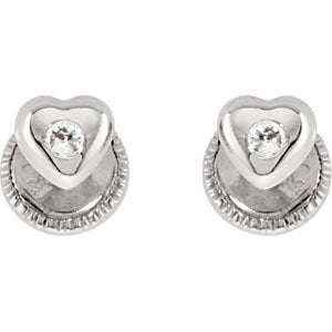14K White 1.5 mm Round Cubic Zirconia Youth Heart Earrings