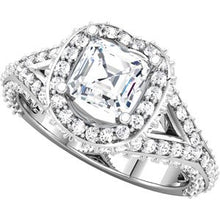 Load image into Gallery viewer, 14K White 5.5x5.5 mm Asscher Cubic Zirconia &amp; 1 CTW Diamond Engagement Ring
